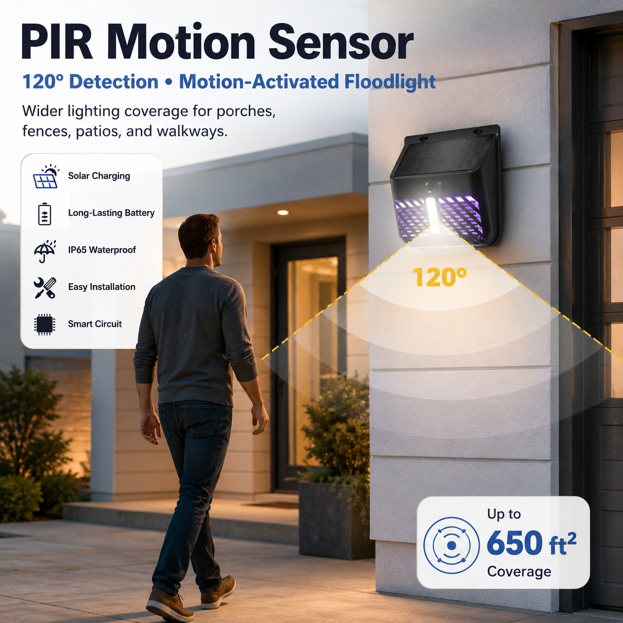 Solar Motion Sensor Wall Light with Built-In Bug Zapper