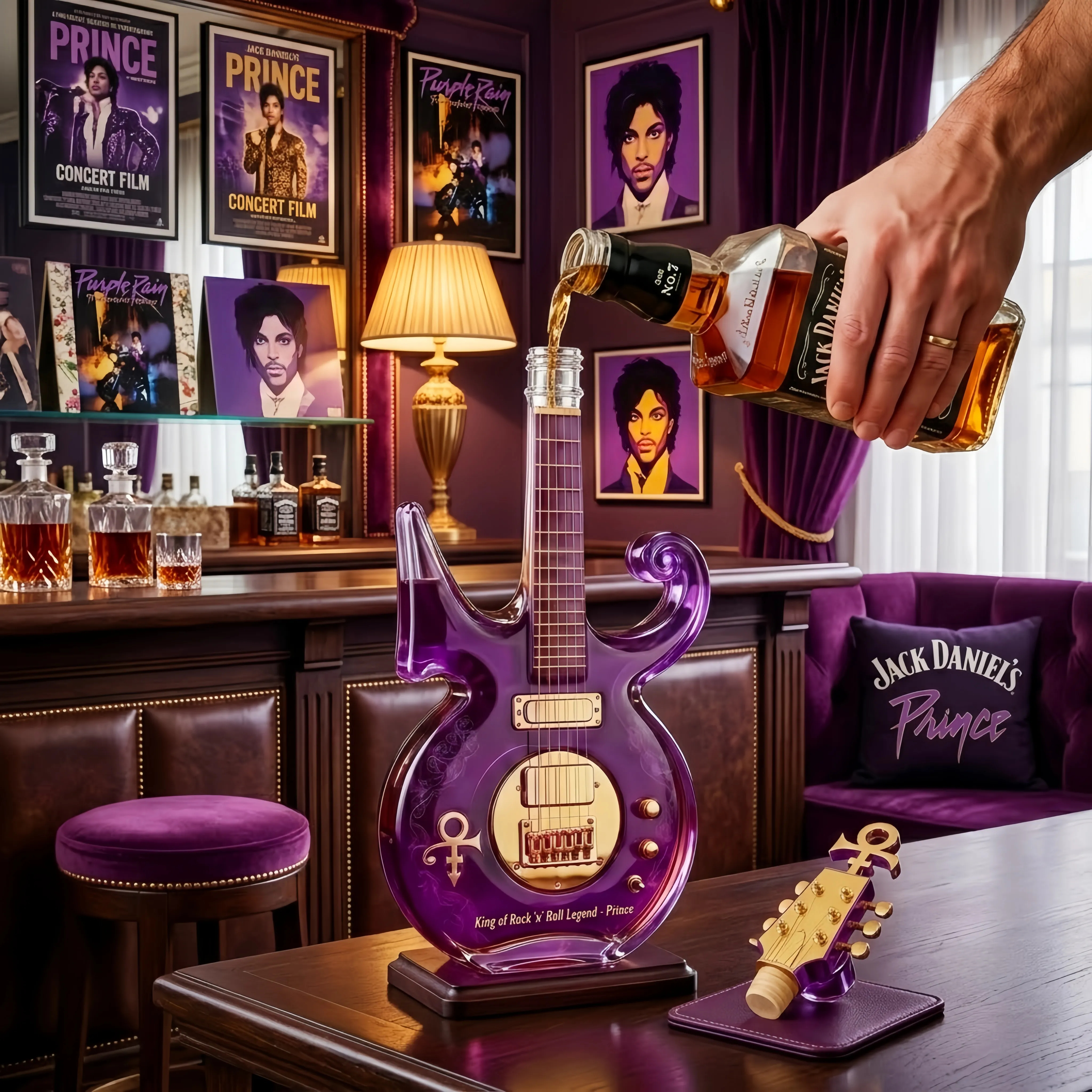 Purple Music Legend Guitar-Shaped Commemorative Whiskey Bottle