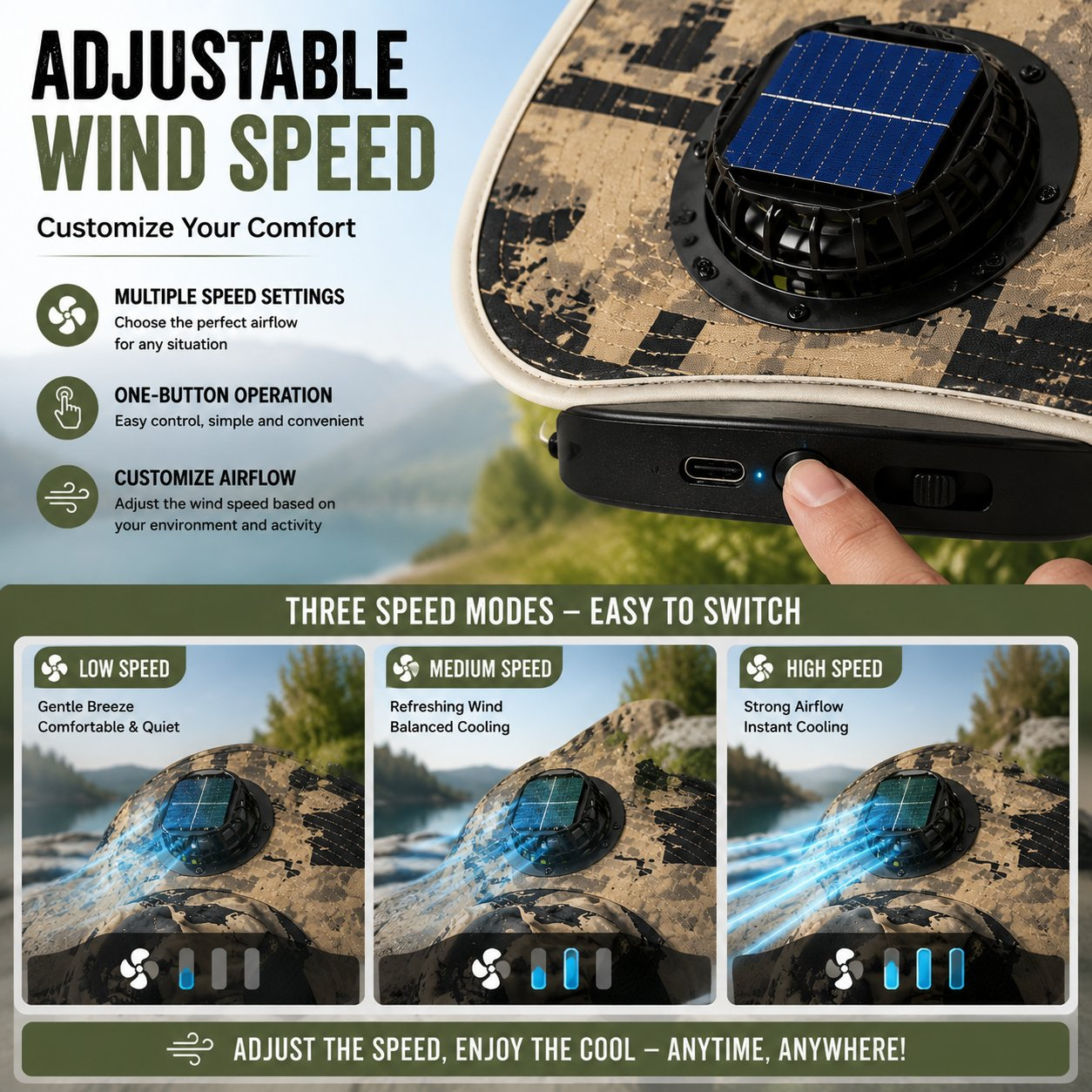 3-Fan Solar Powered Sun Hat