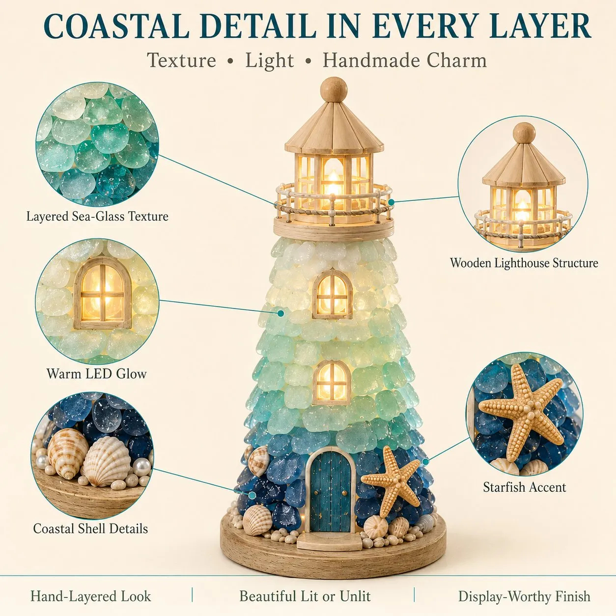 ⏳ Last Day 49% OFF – 🌊 Beginner-Friendly DIY Lighted Sea Glass-Style Lighthouse Kit Collection 💕