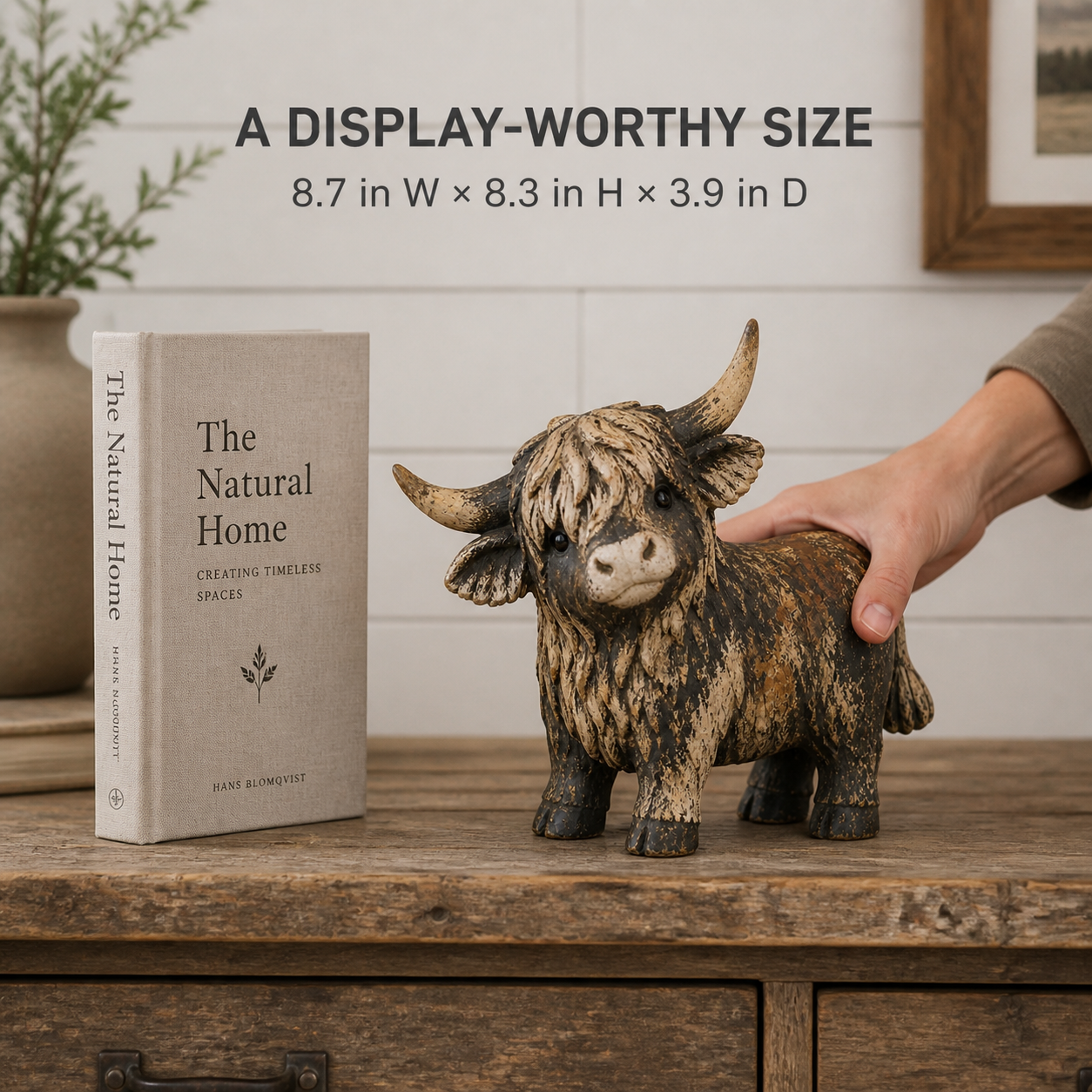 Rustic Highland Cow Figurine — Charming Farmhouse Tabletop Decor