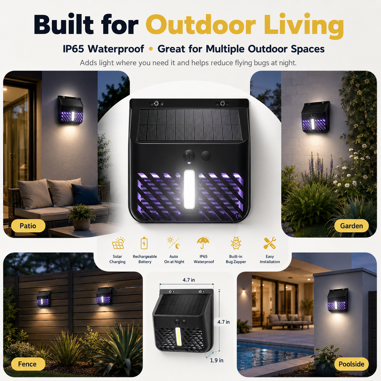 Solar Motion Sensor Wall Light with Built-In Bug Zapper