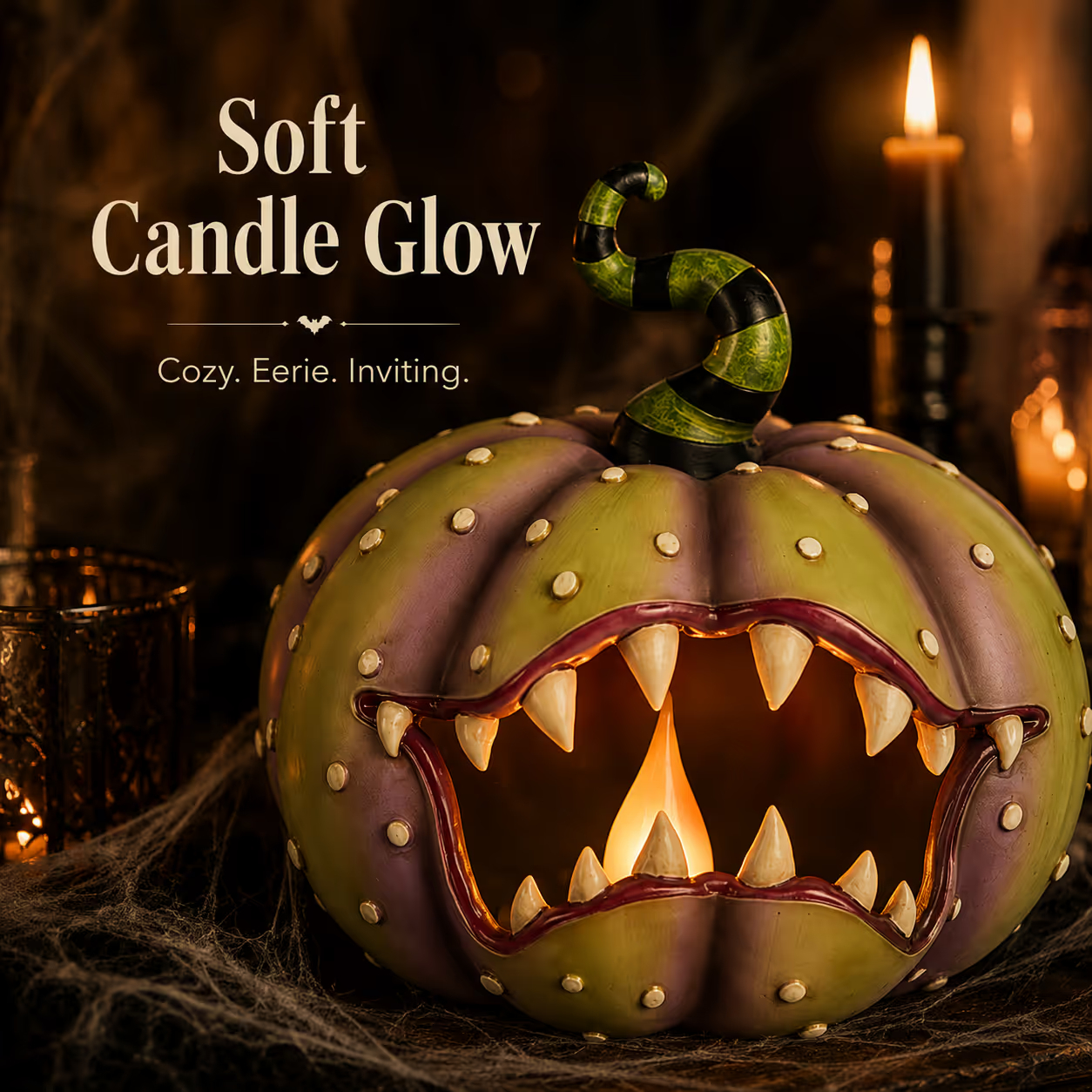 🎃 12" Lighted Ghoulish Pumpkin with Glowing Candle 🕯️
