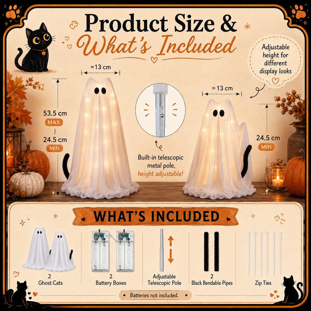 👻 44% OFF | Who Let the Ghost Cats In? – 2-Piece Light-Up Halloween Cat Set 🐾