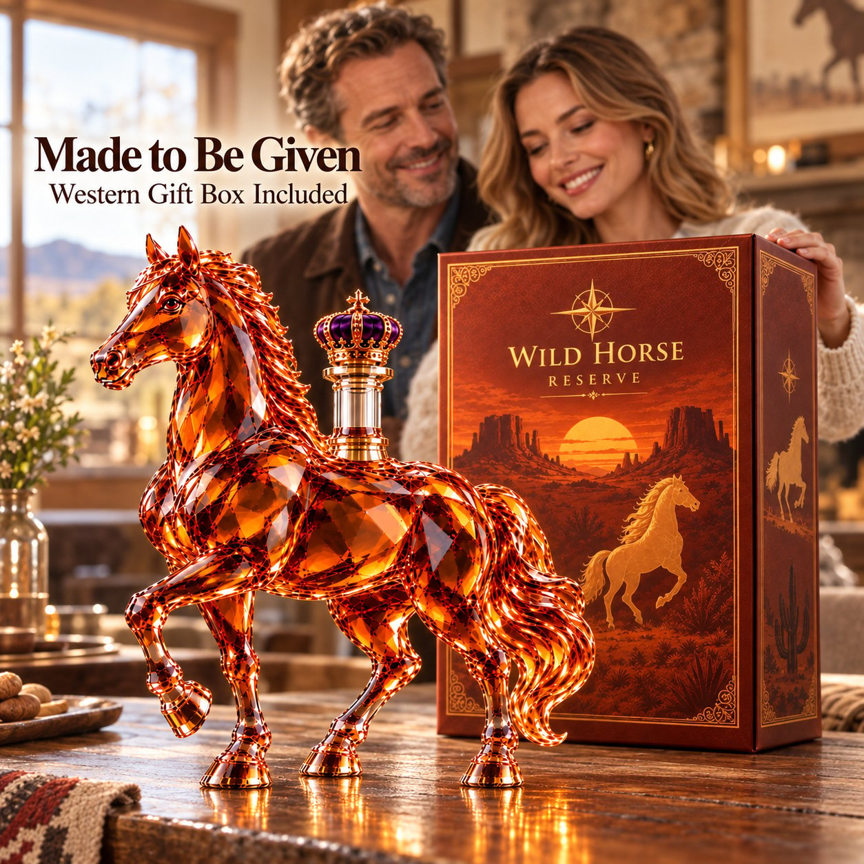🐎 Amber Glass Stallion Whiskey Decanter 👑