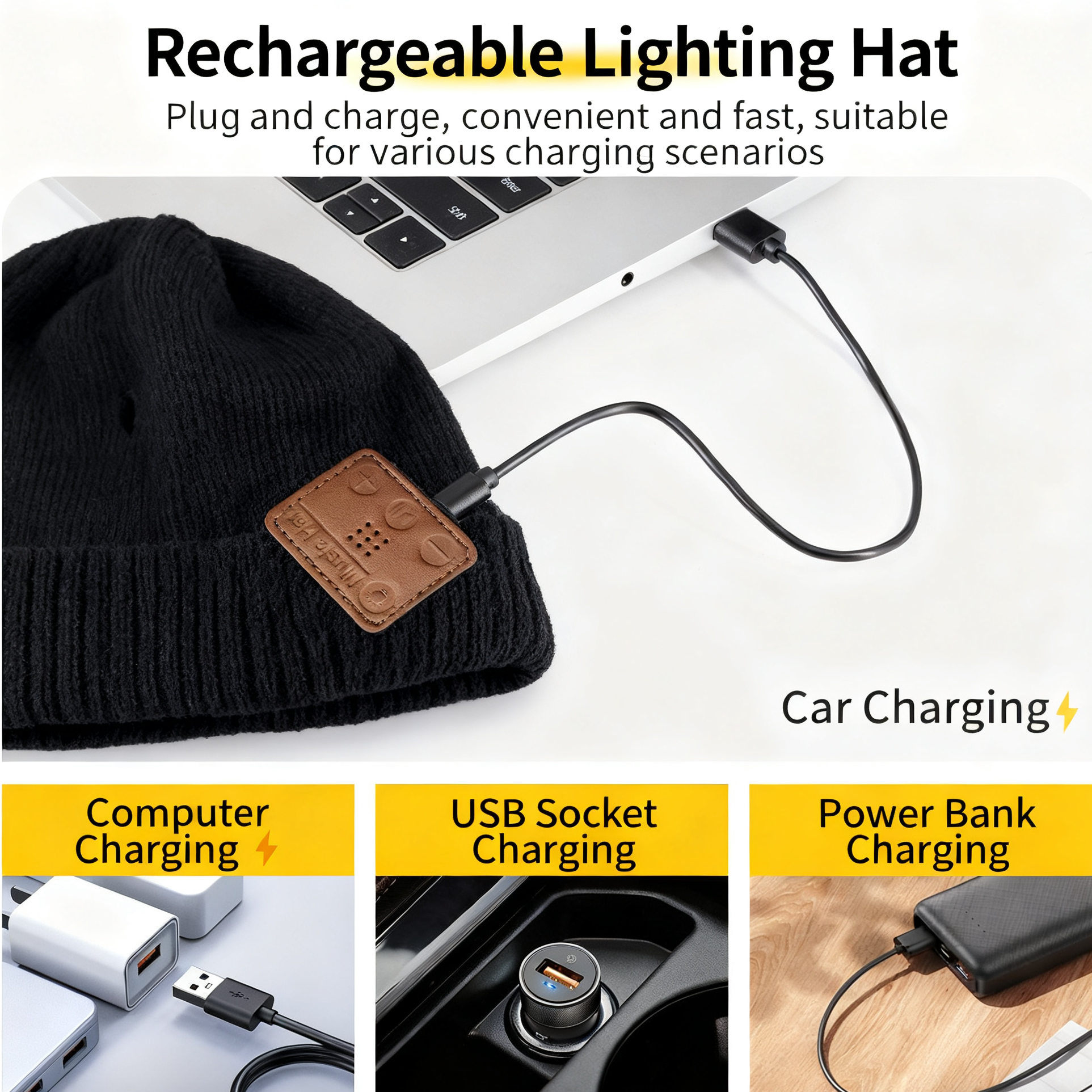 Bluetooth Beanie with Light, Musical Knit Hat with Wireless Headphone