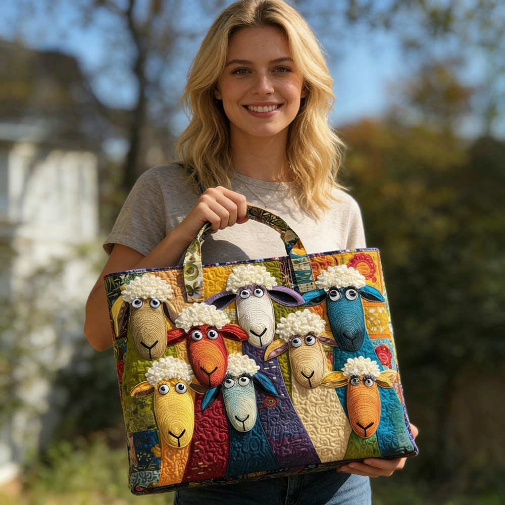 Hand-Quilted Sheep Pattern Tote Bags