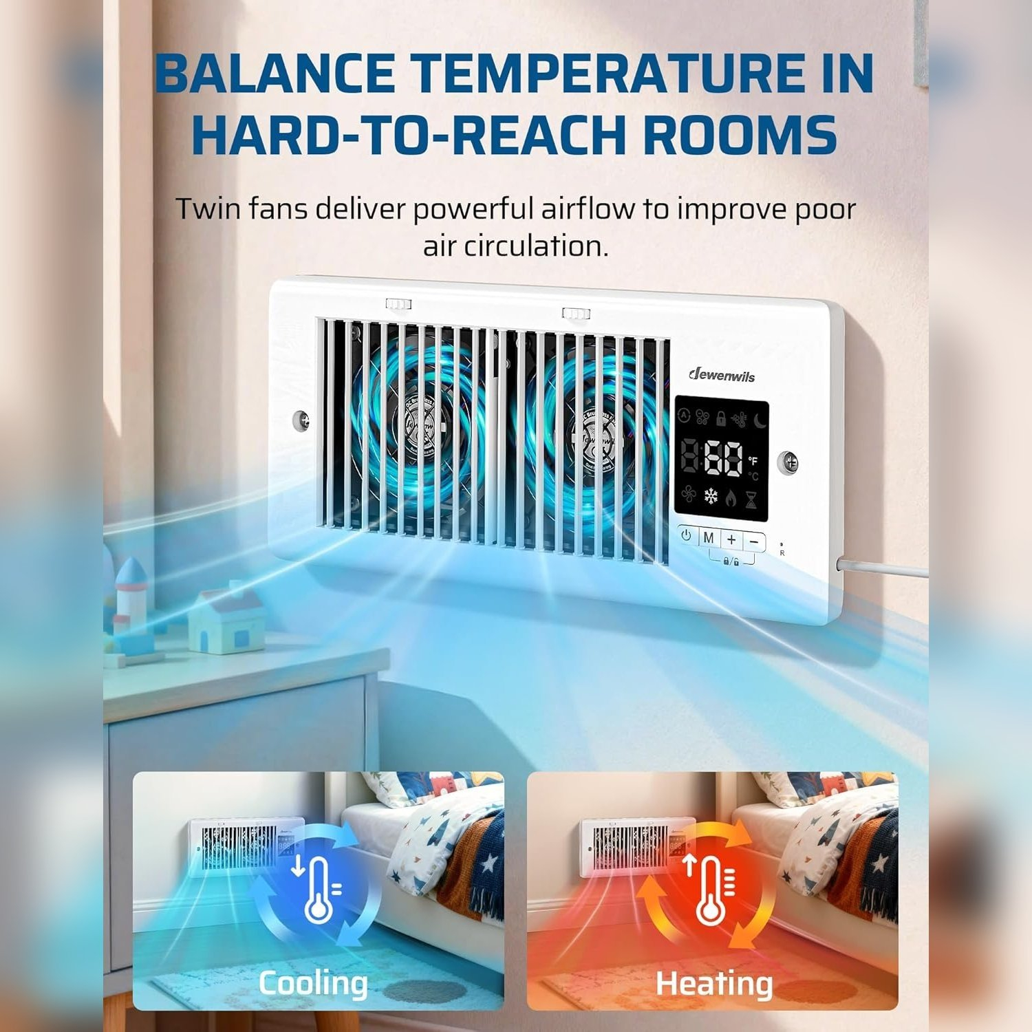 🌬️ Register Booster Fan for 4'' x 10'' Vents - 10-Speed Remote Control