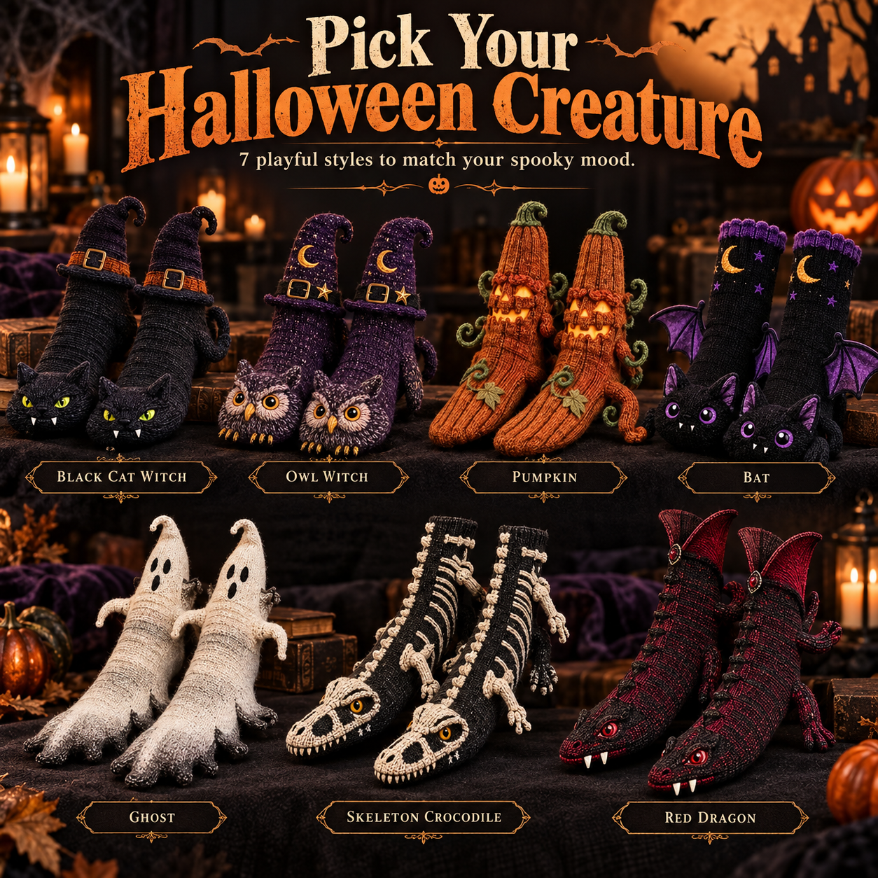Halloween Creature Sculpted Cozy Floor Socks 🎃