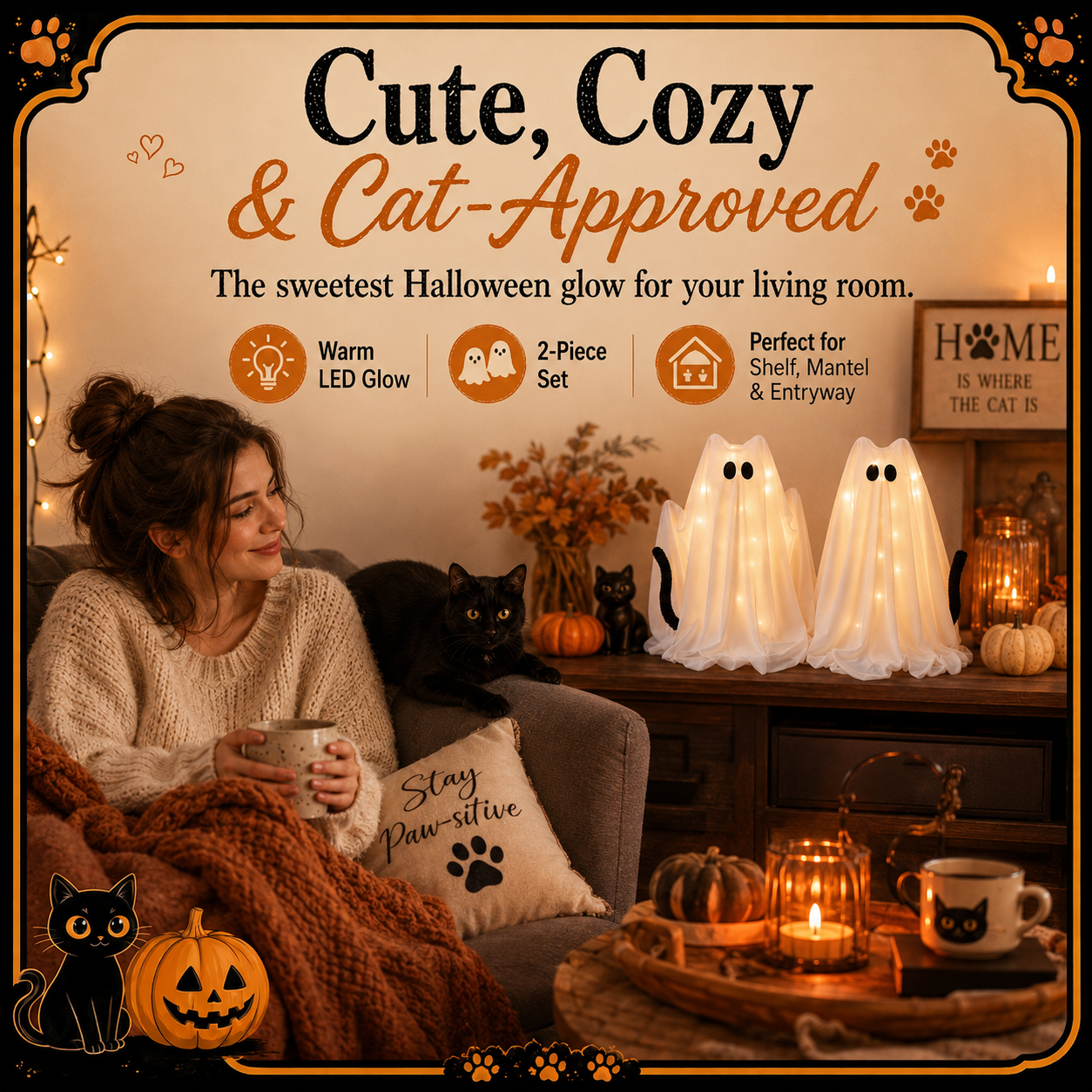 👻 44% OFF | Who Let the Ghost Cats In? – 2-Piece Light-Up Halloween Cat Set 🐾