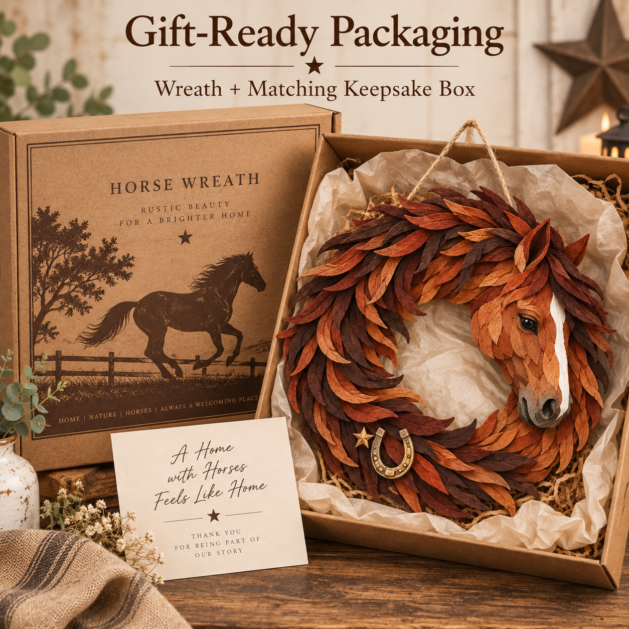 🐴🤎Rustic Horse Head Wreath – Western Farmhouse Wall & Door Decor