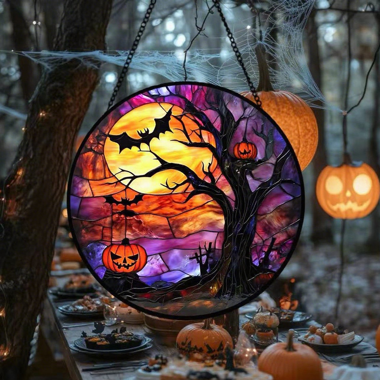 Hand-painted Halloween Stained Glass Suncatcher