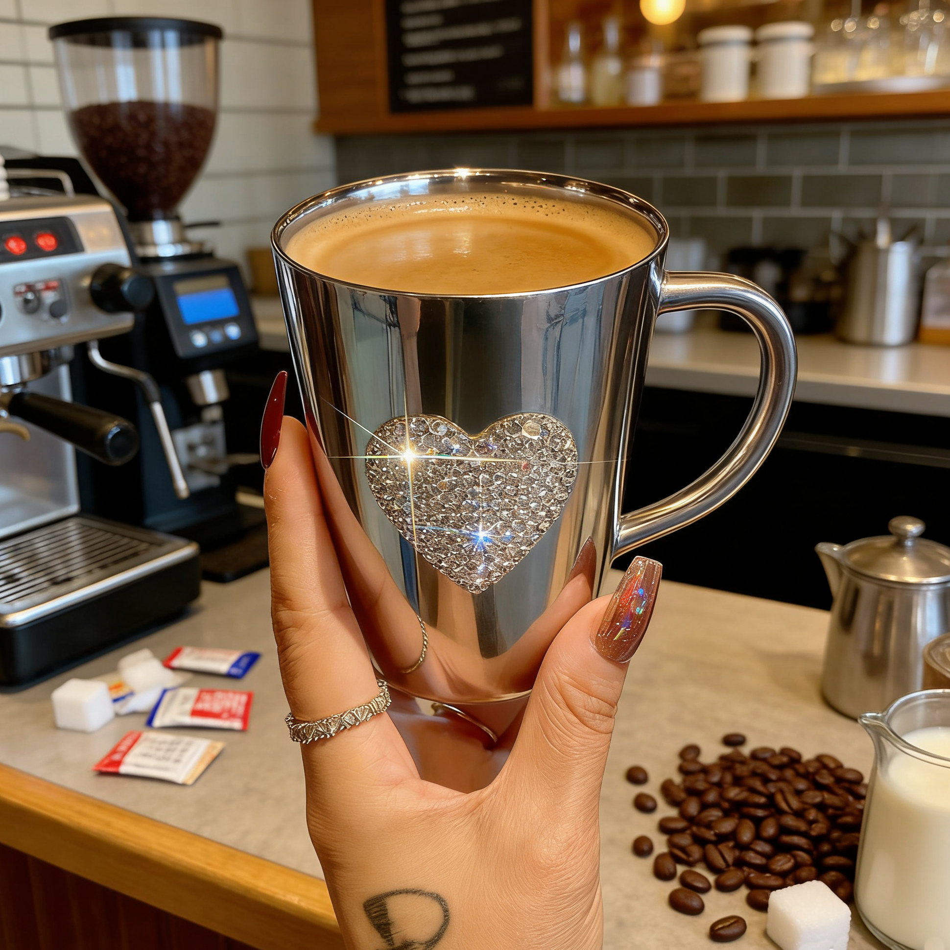 💎✨ Hand‑Inlaid Crystal Heart Mug