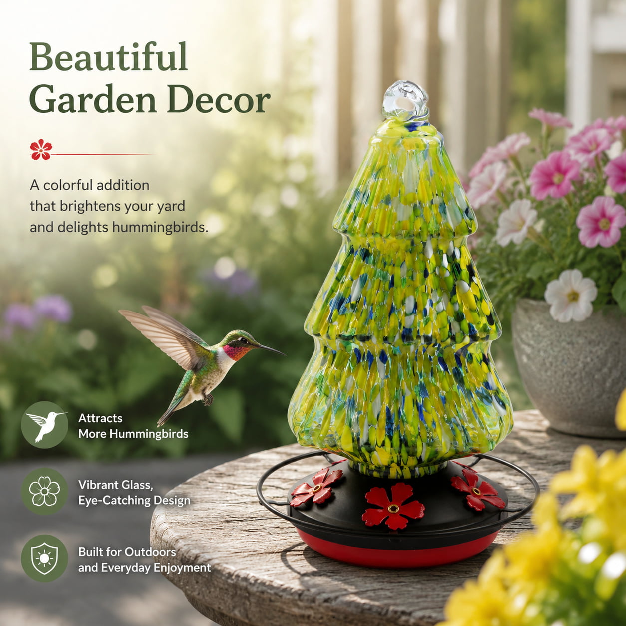 Christmas Tree-Shaped Glass Hummingbird Feeder