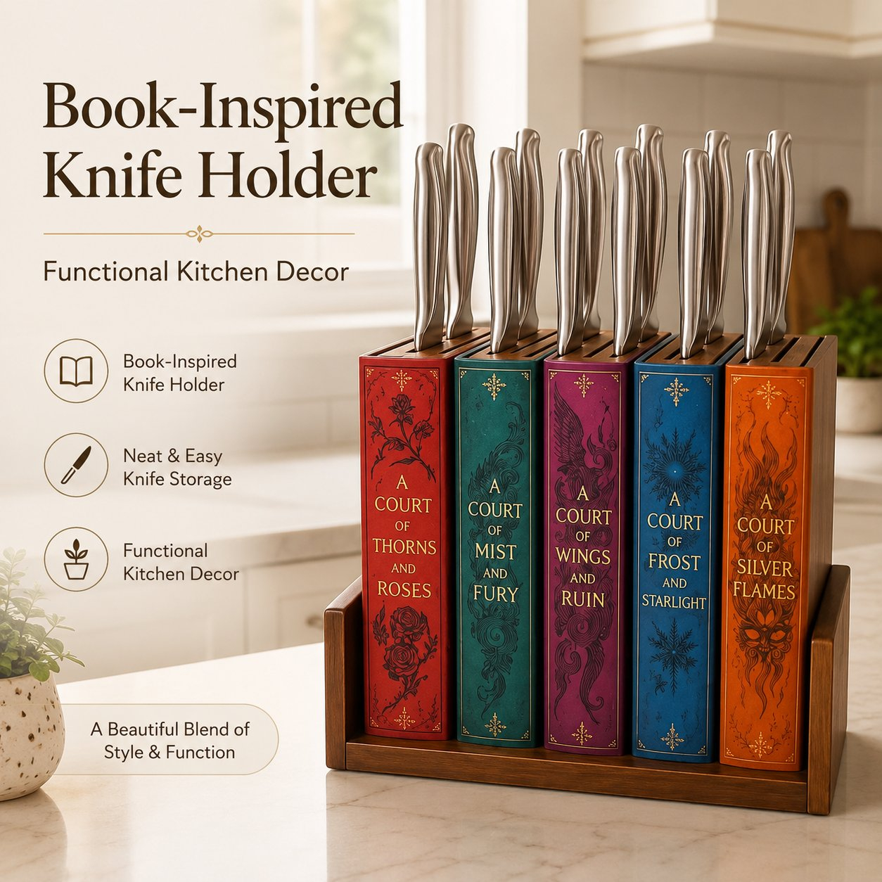 📚Fantasy Book-Shaped Knife Block Organizer🔪✨