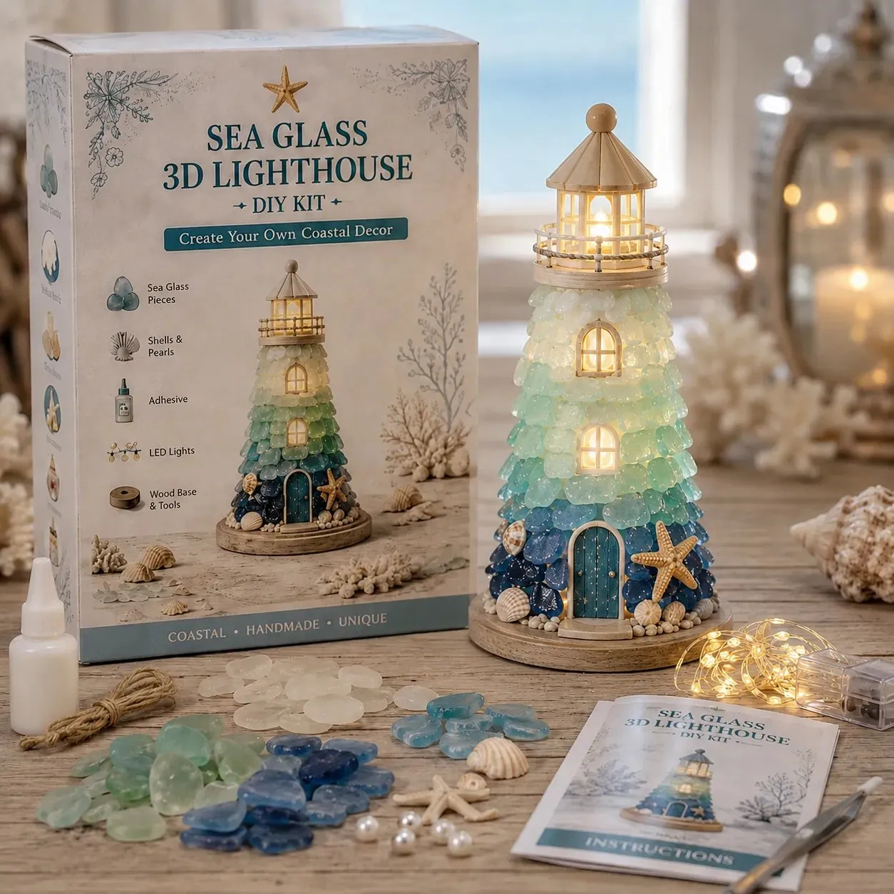 ⏳ Last Day 49% OFF – 🌊 Beginner-Friendly DIY Lighted Sea Glass-Style Lighthouse Kit Collection 💕