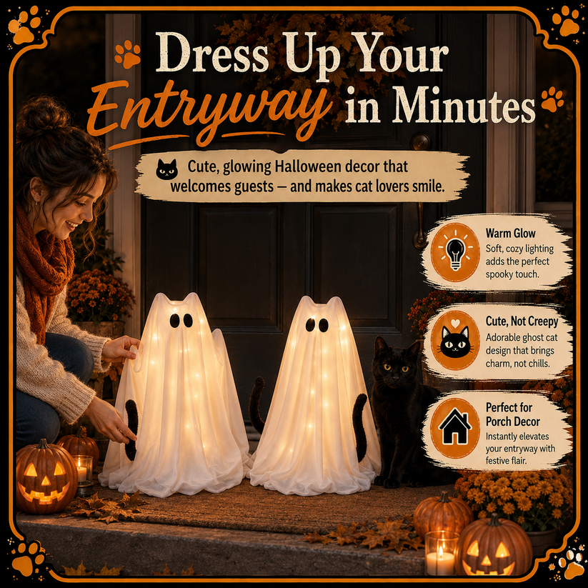 👻 44% OFF | Who Let the Ghost Cats In? – 2-Piece Light-Up Halloween Cat Set 🐾