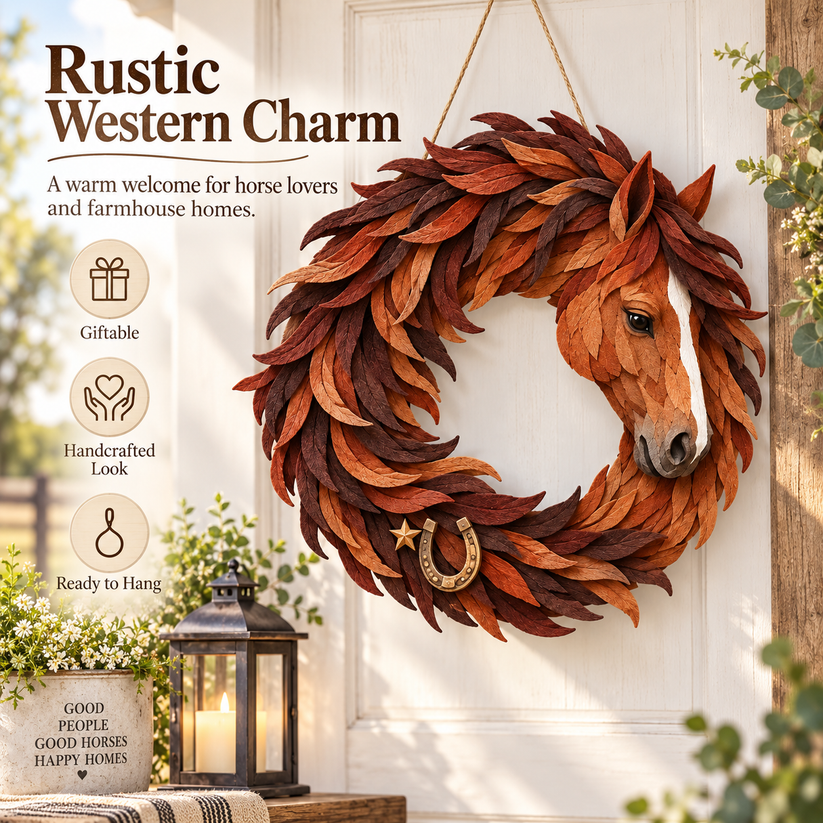 🐴🤎Rustic Horse Head Wreath – Western Farmhouse Wall & Door Decor