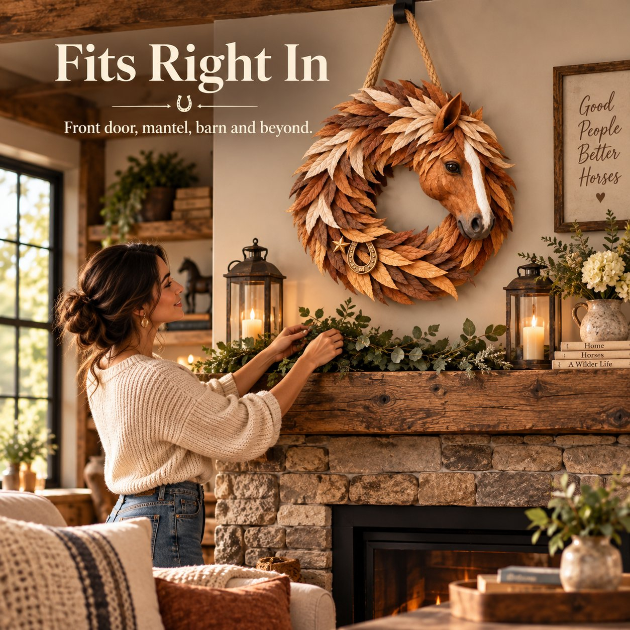 🐴🤎Rustic Horse Head Wreath – Western Farmhouse Wall & Door Decor