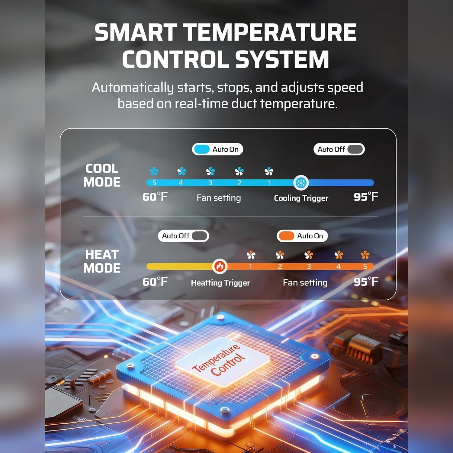 🌬️ Register Booster Fan for 4'' x 10'' Vents - 10-Speed Remote Control