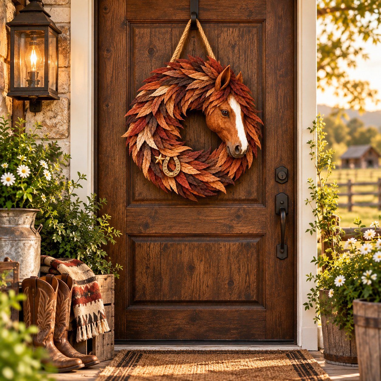 🐴🤎Rustic Horse Head Wreath – Western Farmhouse Wall & Door Decor