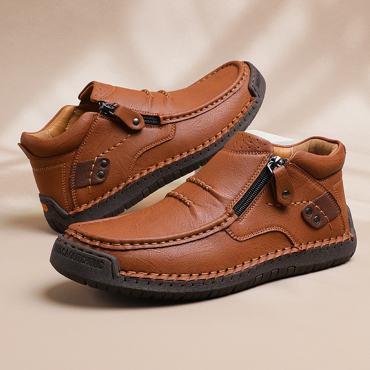 ⏰Limited Time Sale 50% OFF-Men’s Handmade Premium Leather Slip-On Driving Boots – Wide Toe, Arch Support