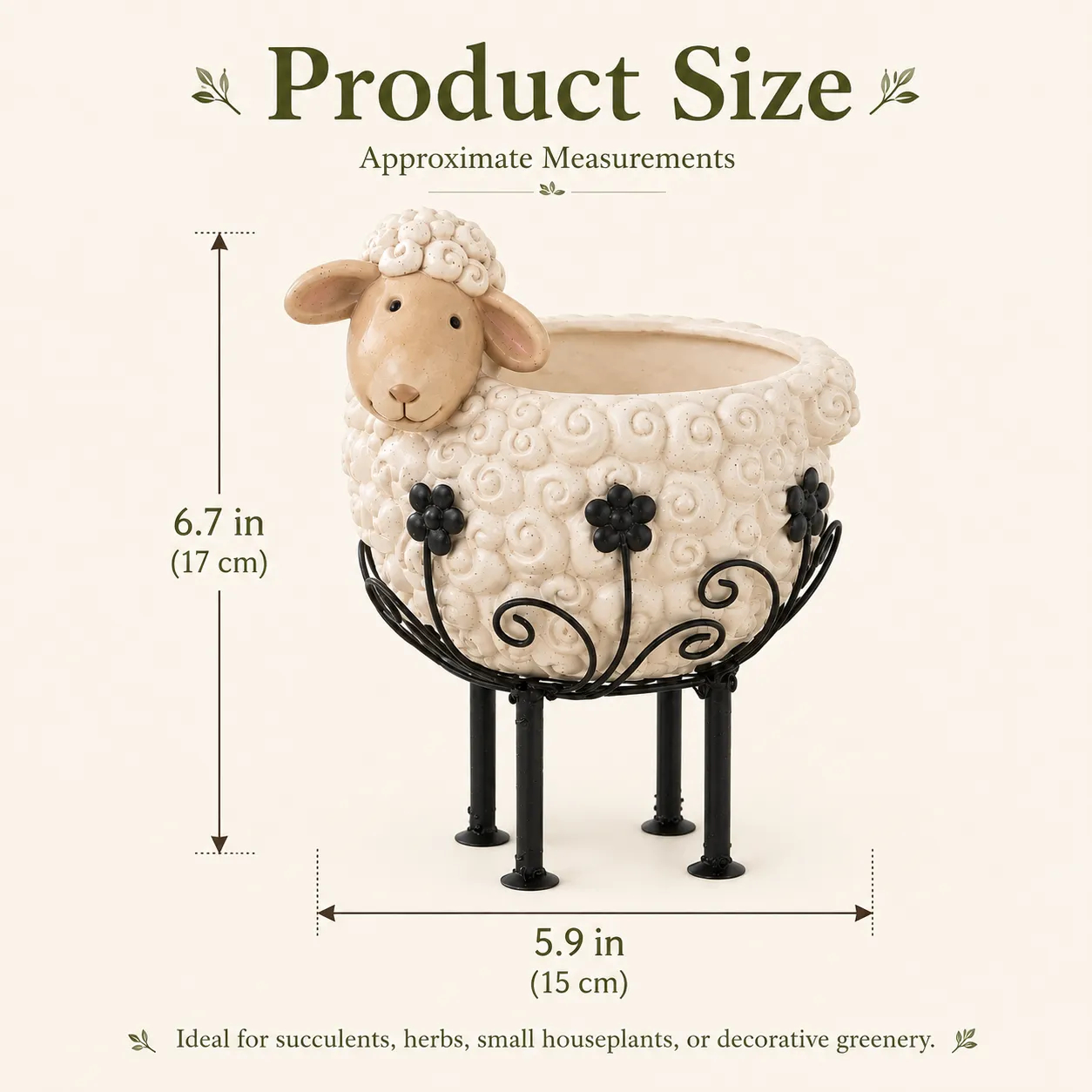 Cute Farmhouse Sheep Planter with Iron Stand