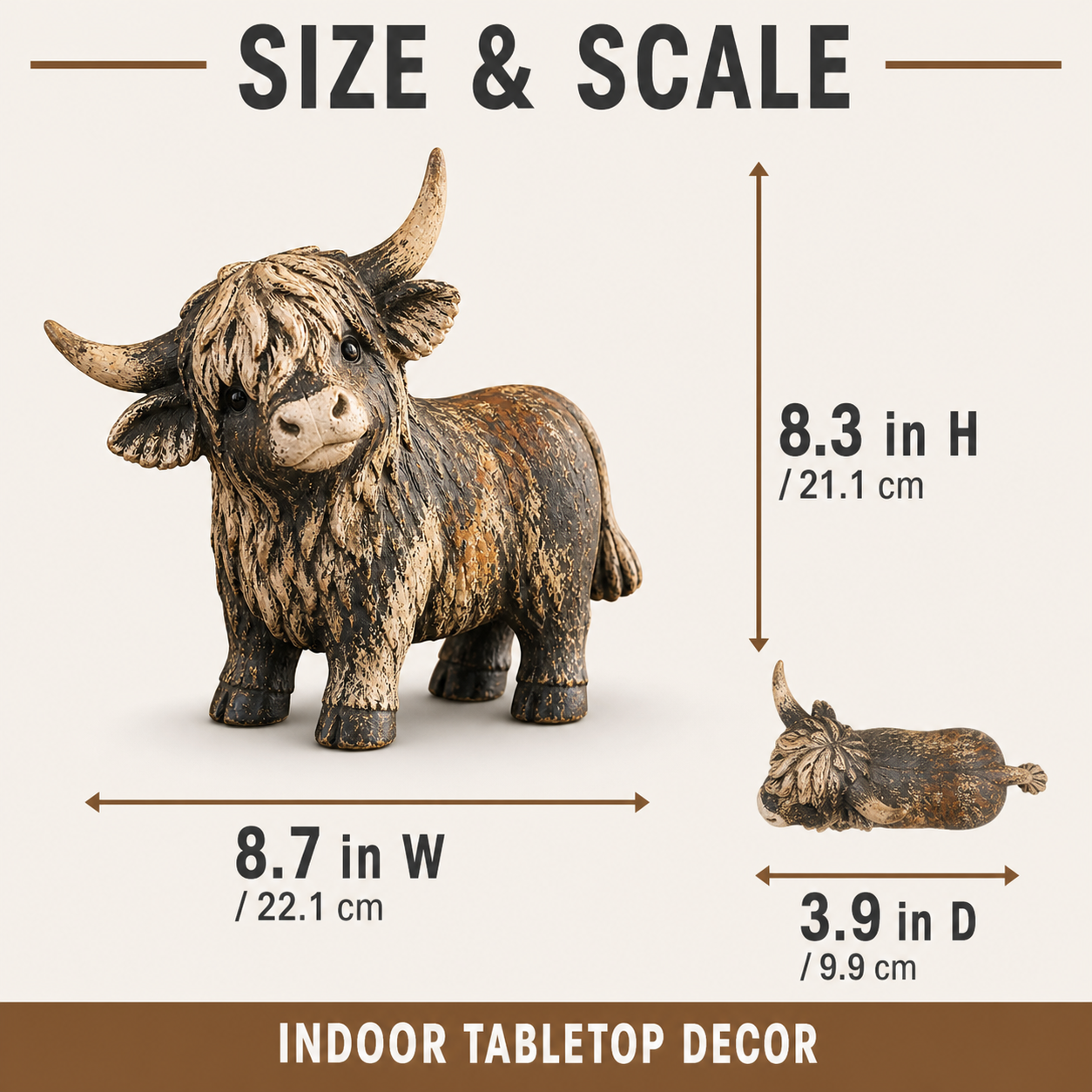 Rustic Highland Cow Figurine — Charming Farmhouse Tabletop Decor