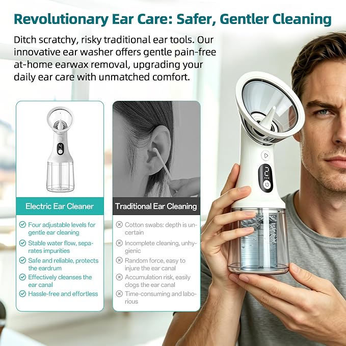 Rechargeable Electric Ear Wax Removal Machine, Dual Tank Waterproof Ear Irrigation Cleaner