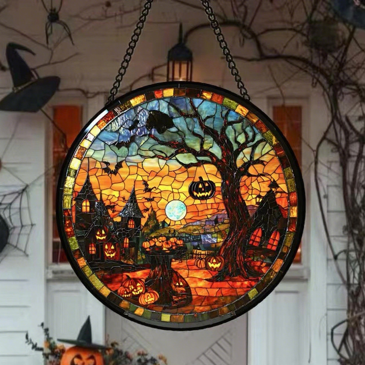 Hand-painted Halloween Stained Glass Suncatcher