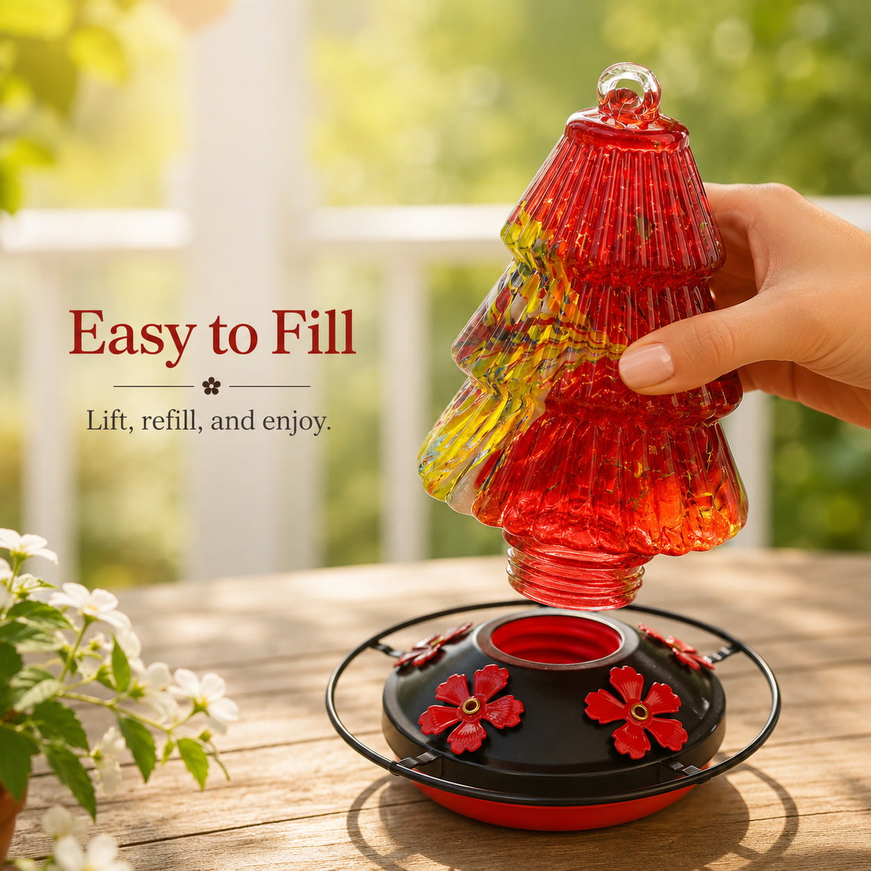 Christmas Tree-Shaped Glass Hummingbird Feeder