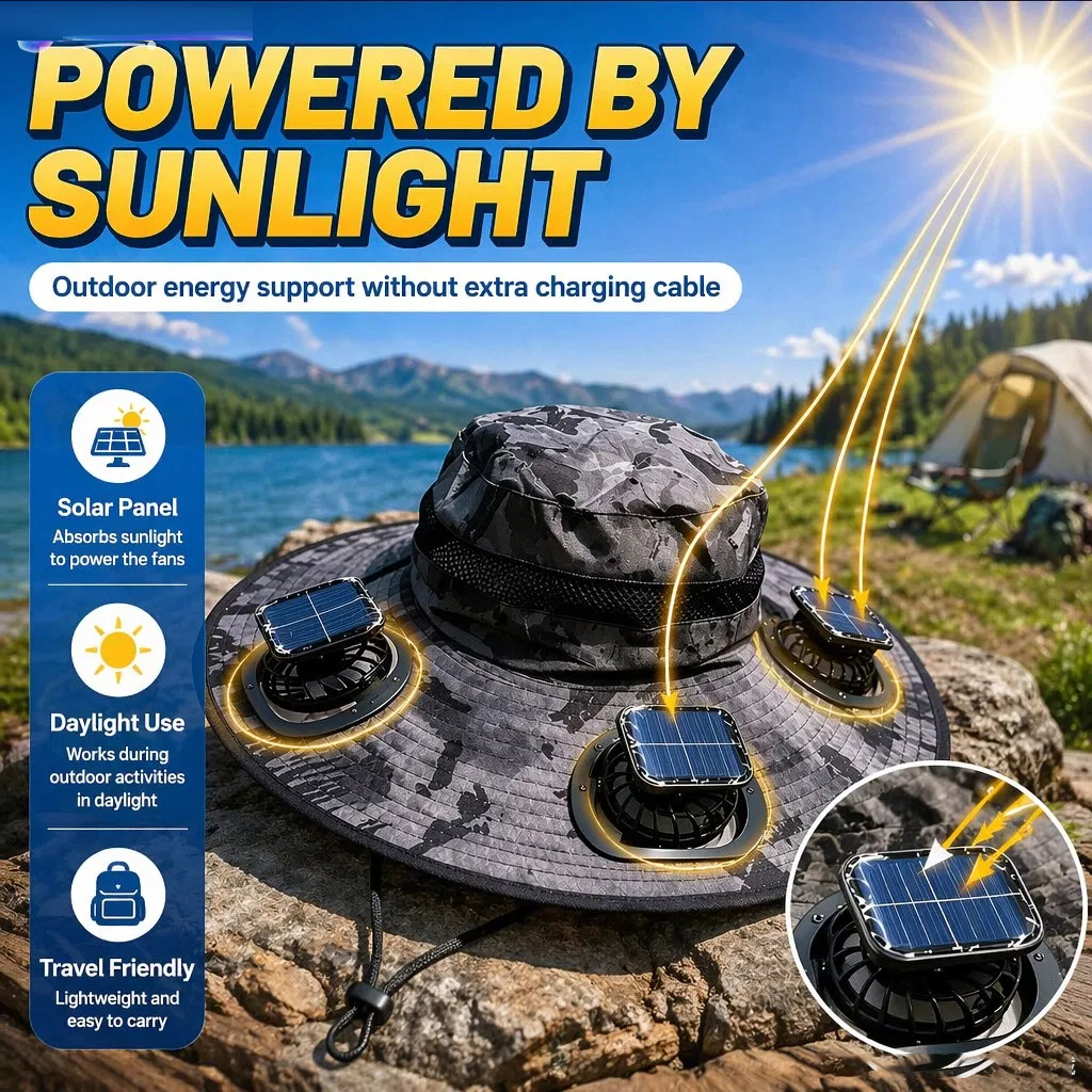 3-Fan Solar Powered Sun Hat