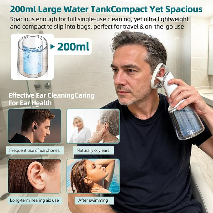 Rechargeable Electric Ear Wax Removal Machine, Dual Tank Waterproof Ear Irrigation Cleaner