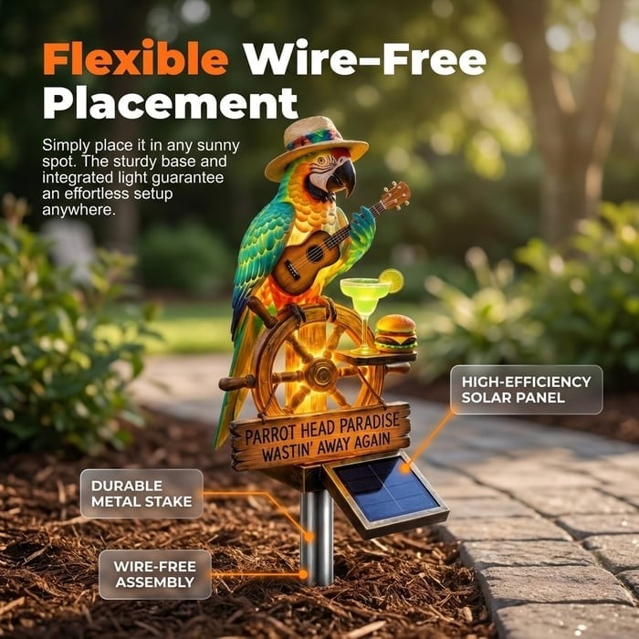 🏆Limited Time Sale 49% OFF🌴Solar-Powered ParrotGarden Light -"Wastin'Away Again”