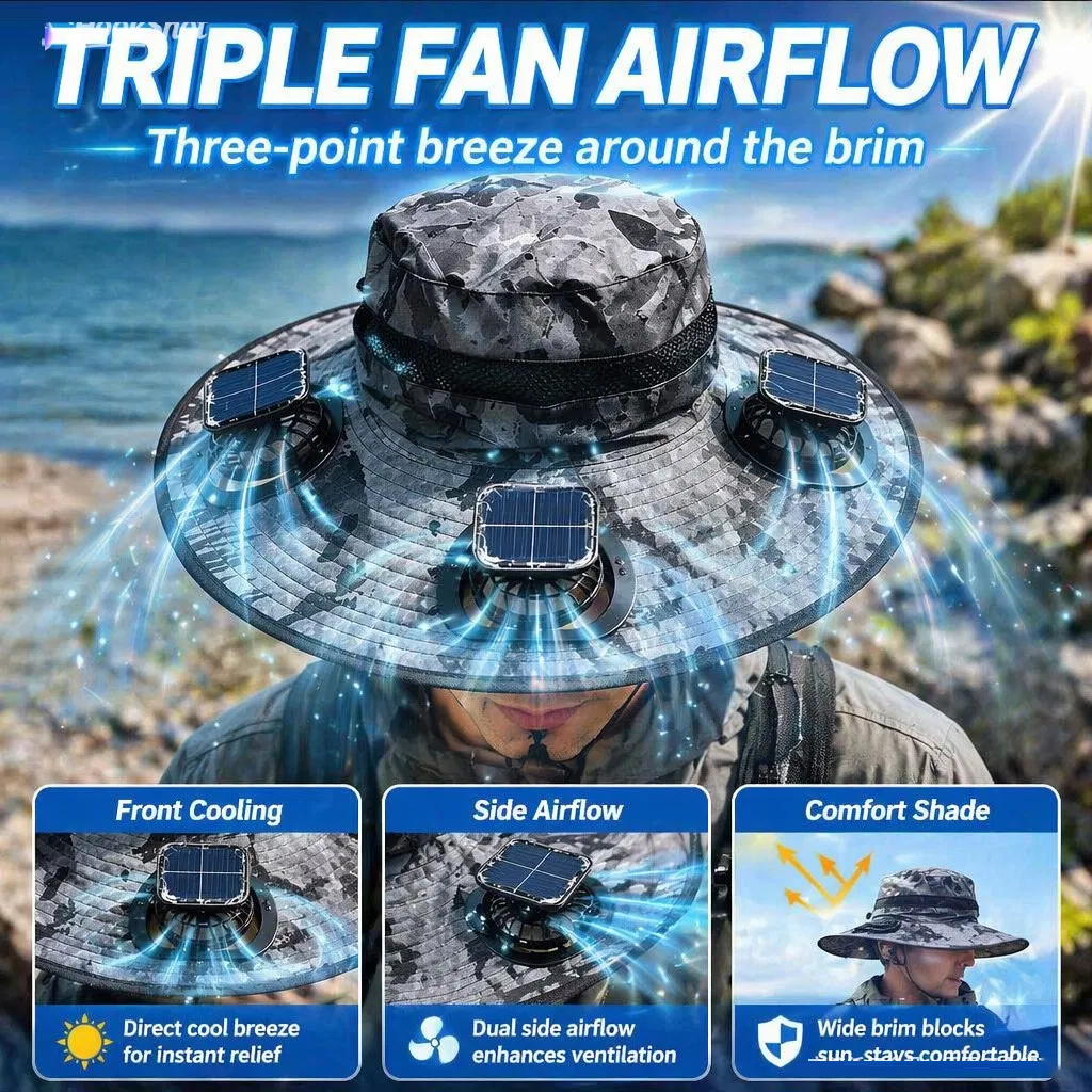 3-Fan Solar Powered Sun Hat