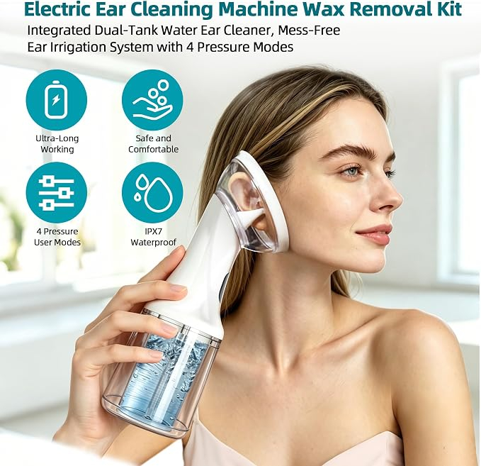 Rechargeable Electric Ear Wax Removal Machine, Dual Tank Waterproof Ear Irrigation Cleaner