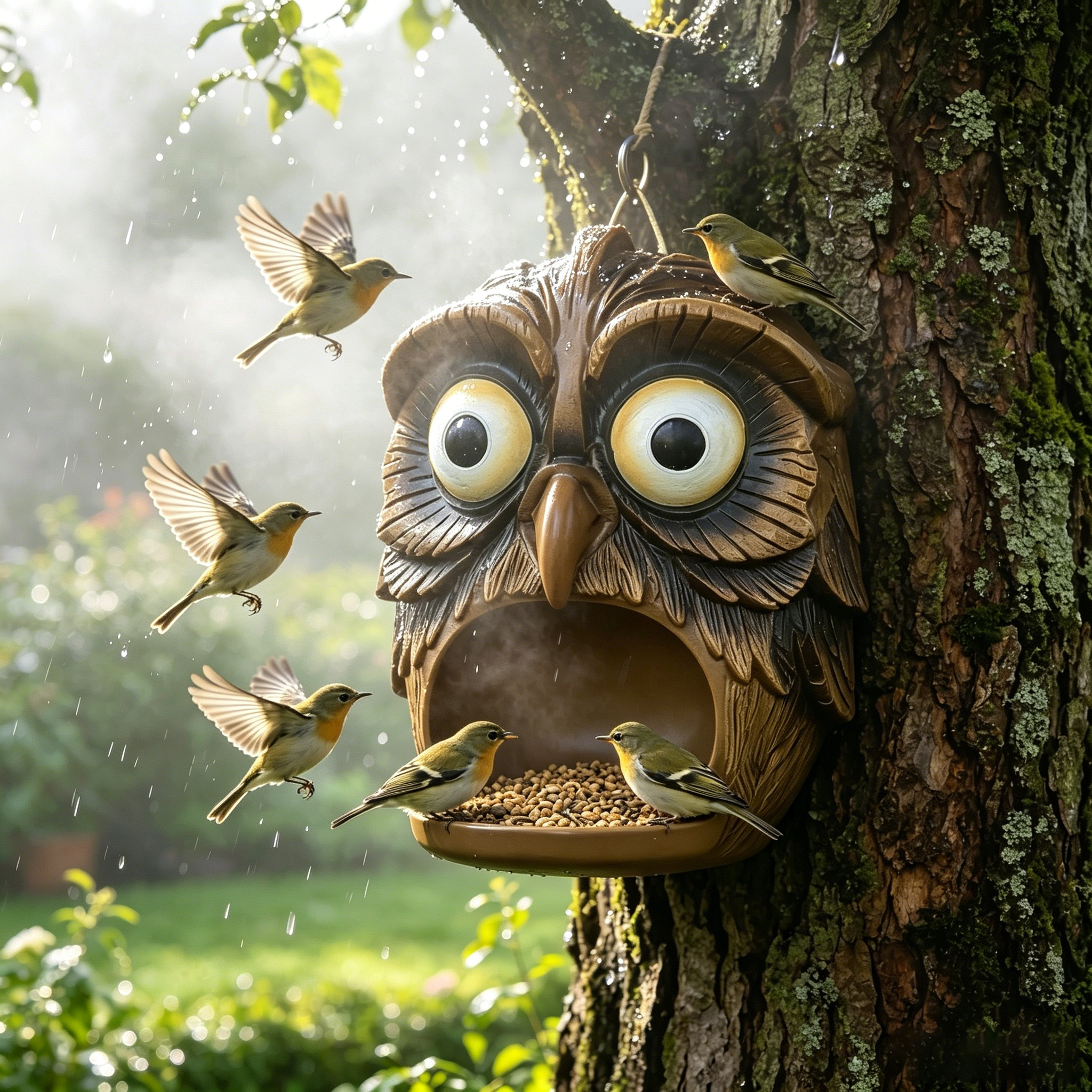Whimsical Hanging Bird Feeder – Tree Face & Owl Garden Décor Feeder for Backyard Bird Watching