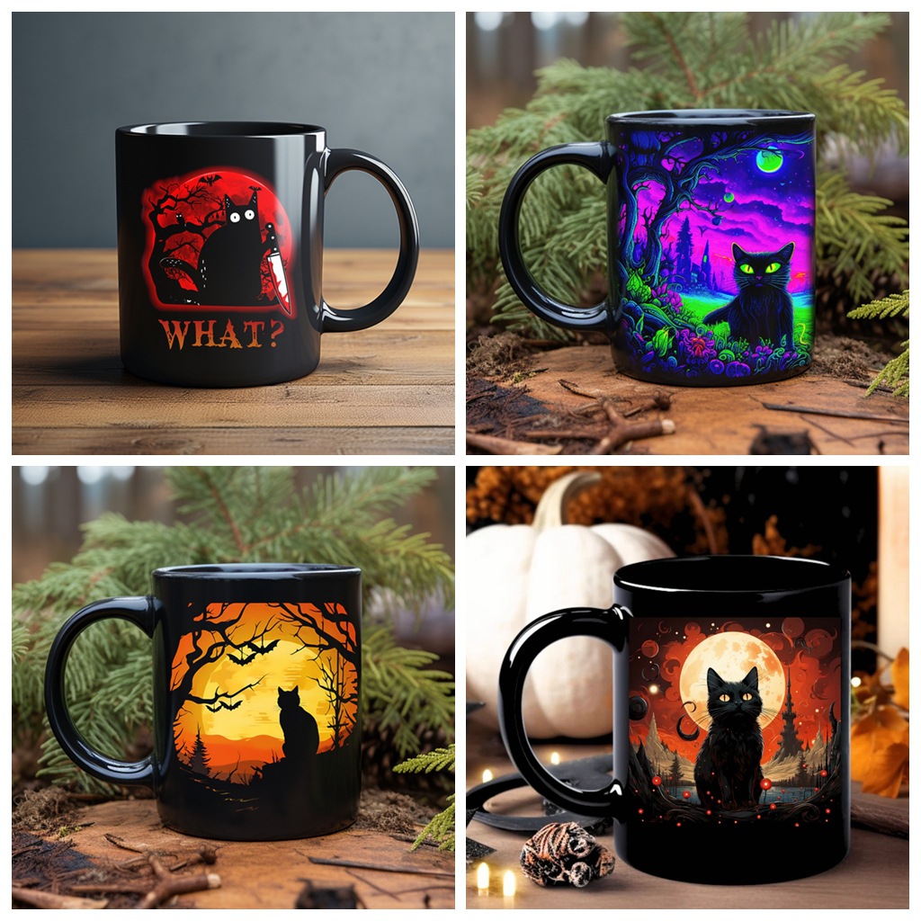 🌙 Halloween Midnight Mystery Black Cat Mug🖤