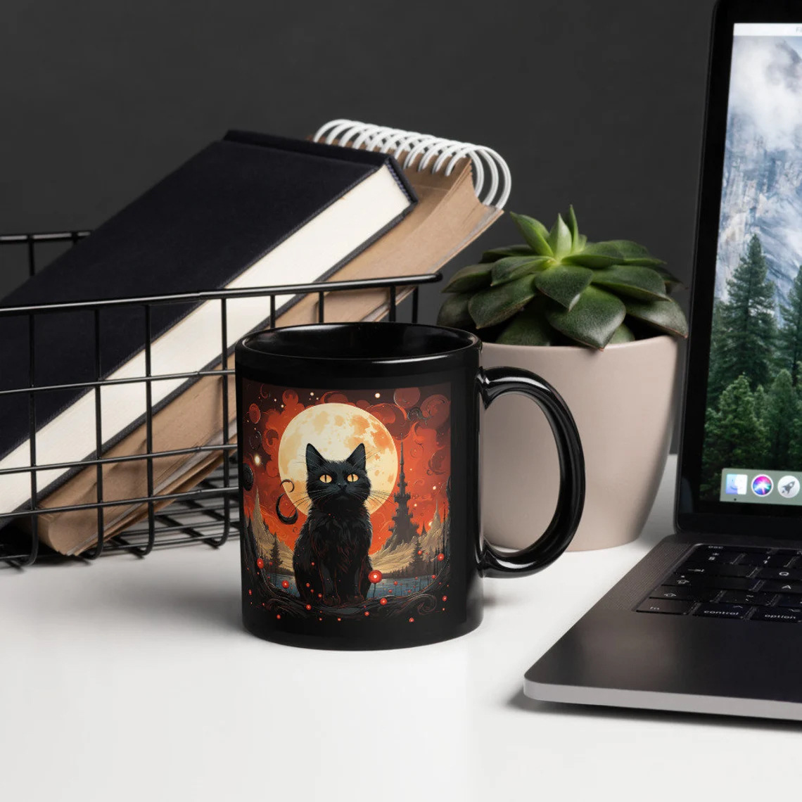 🌙 Halloween Midnight Mystery Black Cat Mug🖤