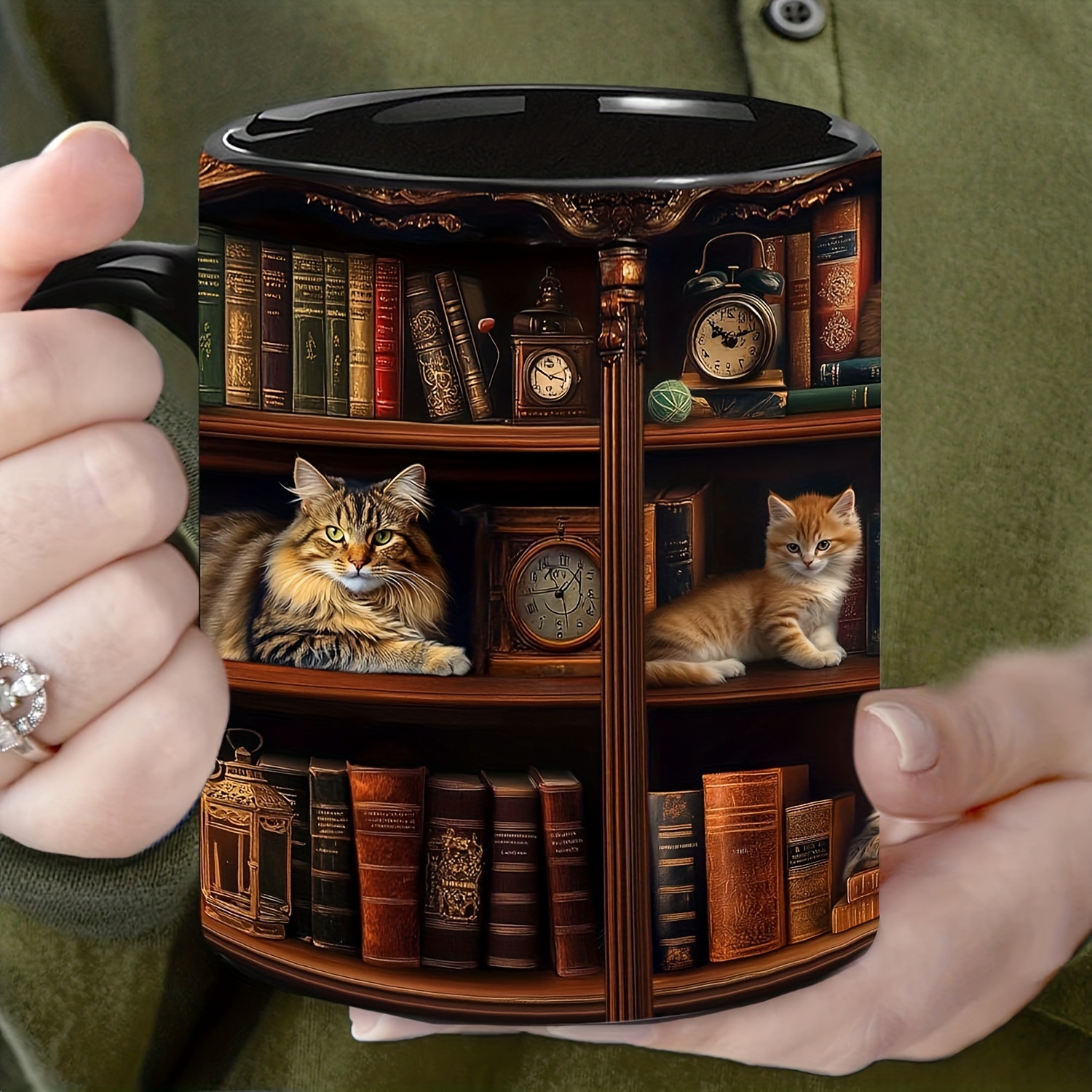 📚✨ "Library Cats & Vintage Books" Ceramic Mug