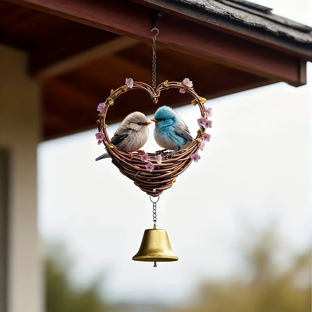 Heart-Shaped Bird & Bell Wind Chime