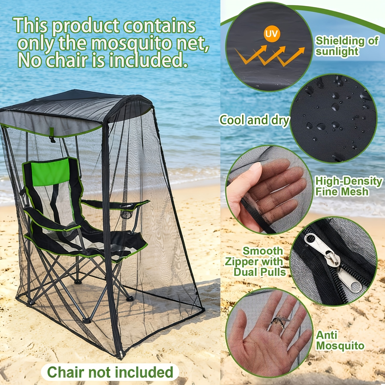 Outdoor Mosquito Net Chair Cover – Portable Bug Protection Canopy for Camping, Patio & Beach Relaxing