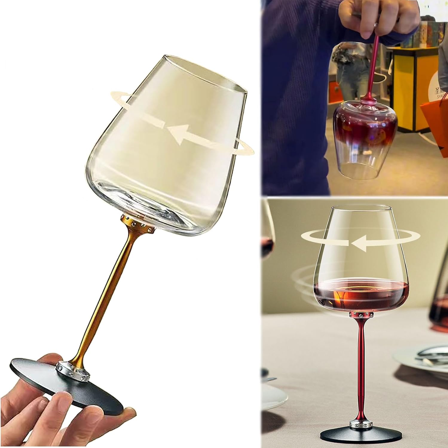 Rotating Crystal Glass Red Wine or White Wine Glass