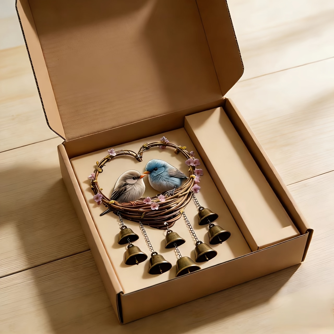 Heart-Shaped Bird & Bell Wind Chime