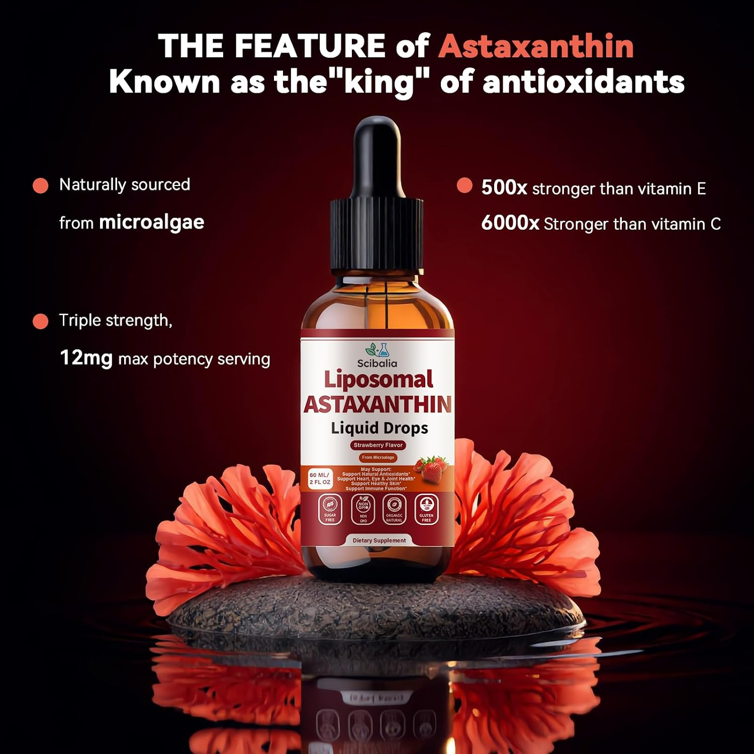 10-in-1 Astaxanthin Antioxidant Supplement 12mg Liquid Drops