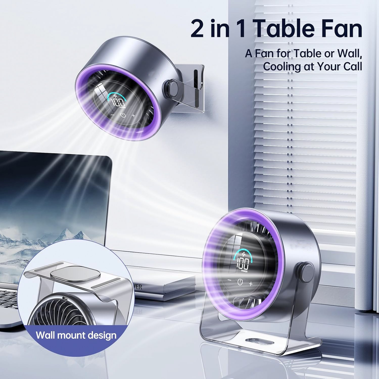 100 Speeds Digital Display Quiet Table Fan