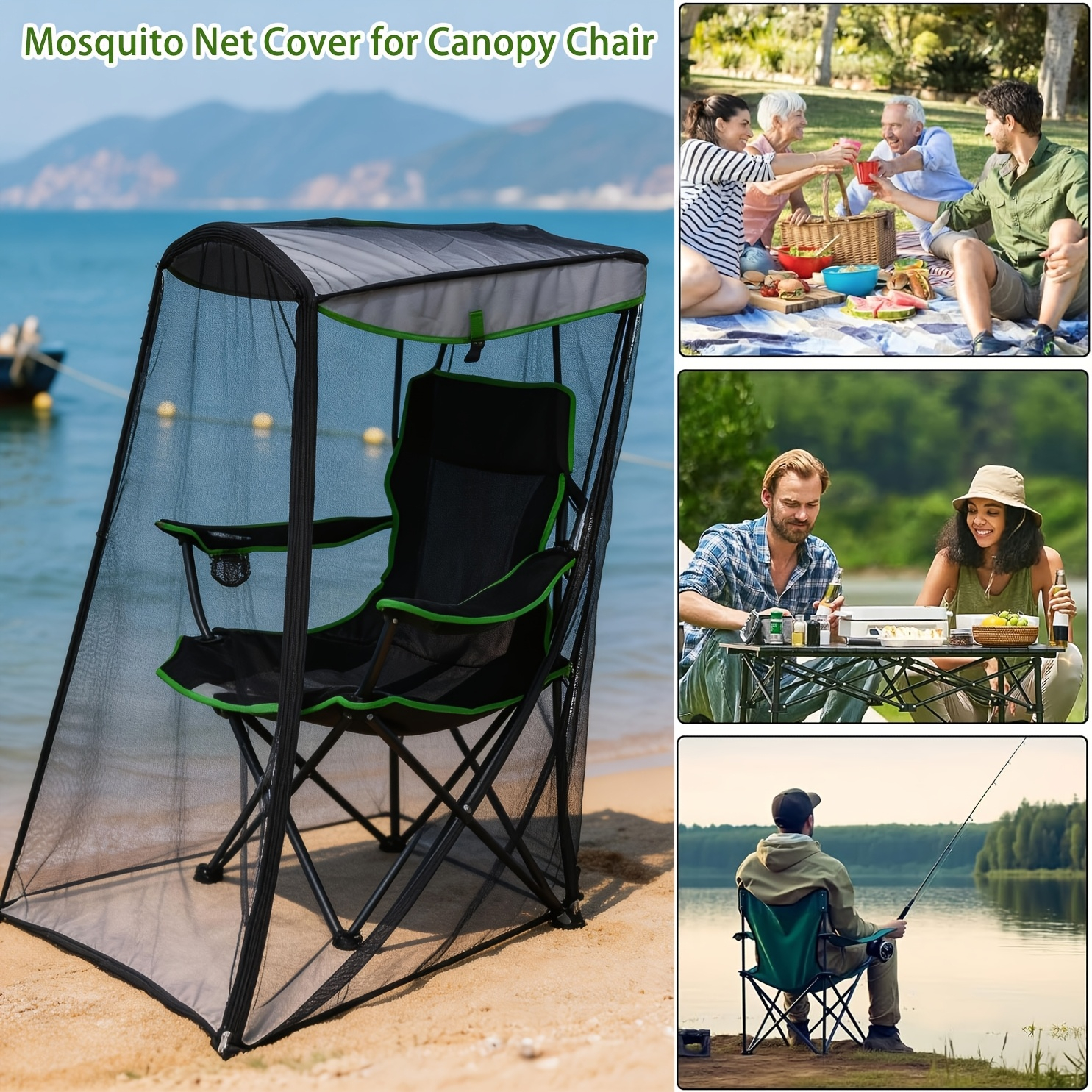 Outdoor Mosquito Net Chair Cover – Portable Bug Protection Canopy for Camping, Patio & Beach Relaxing
