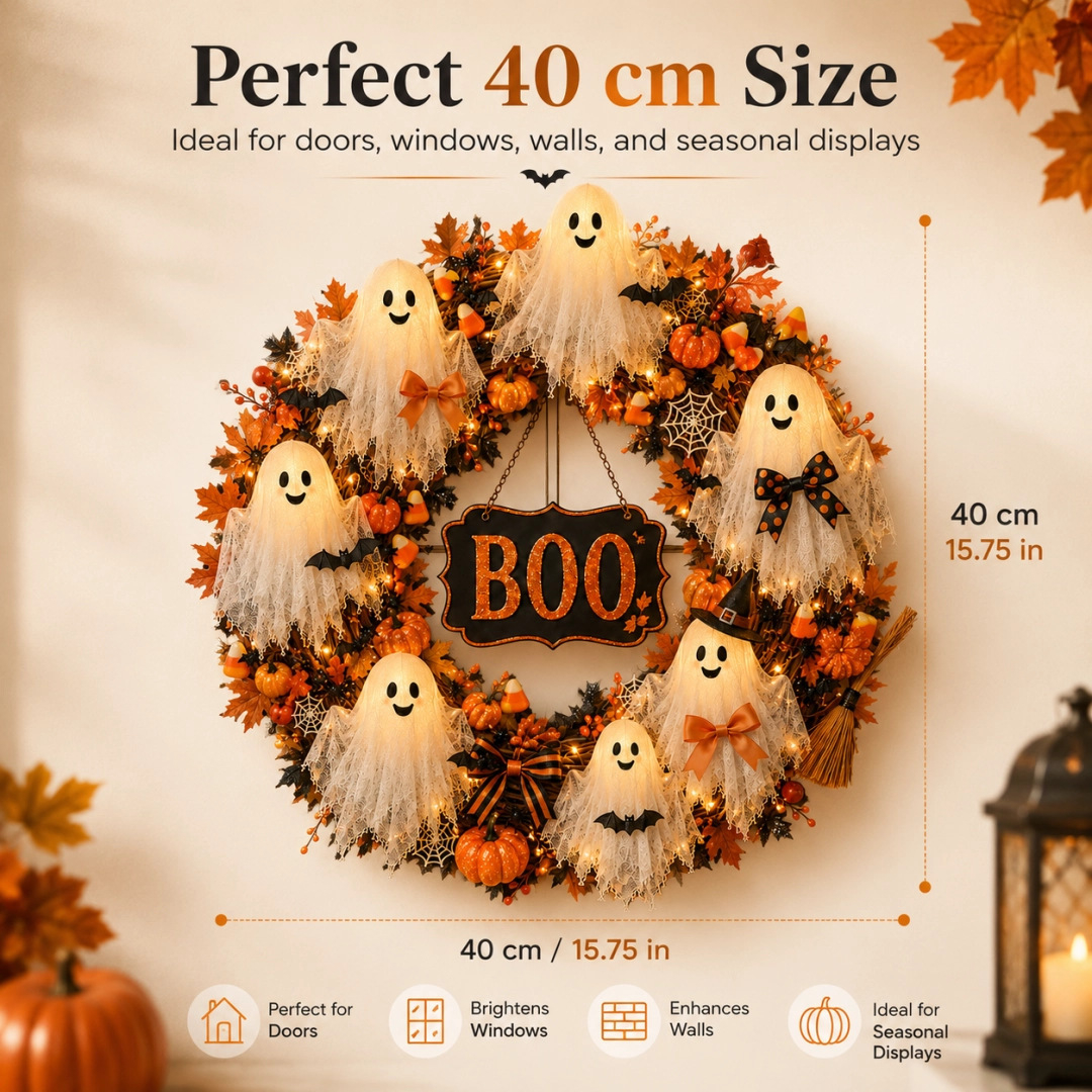 Light-Up Friendly Ghost Halloween Wreath