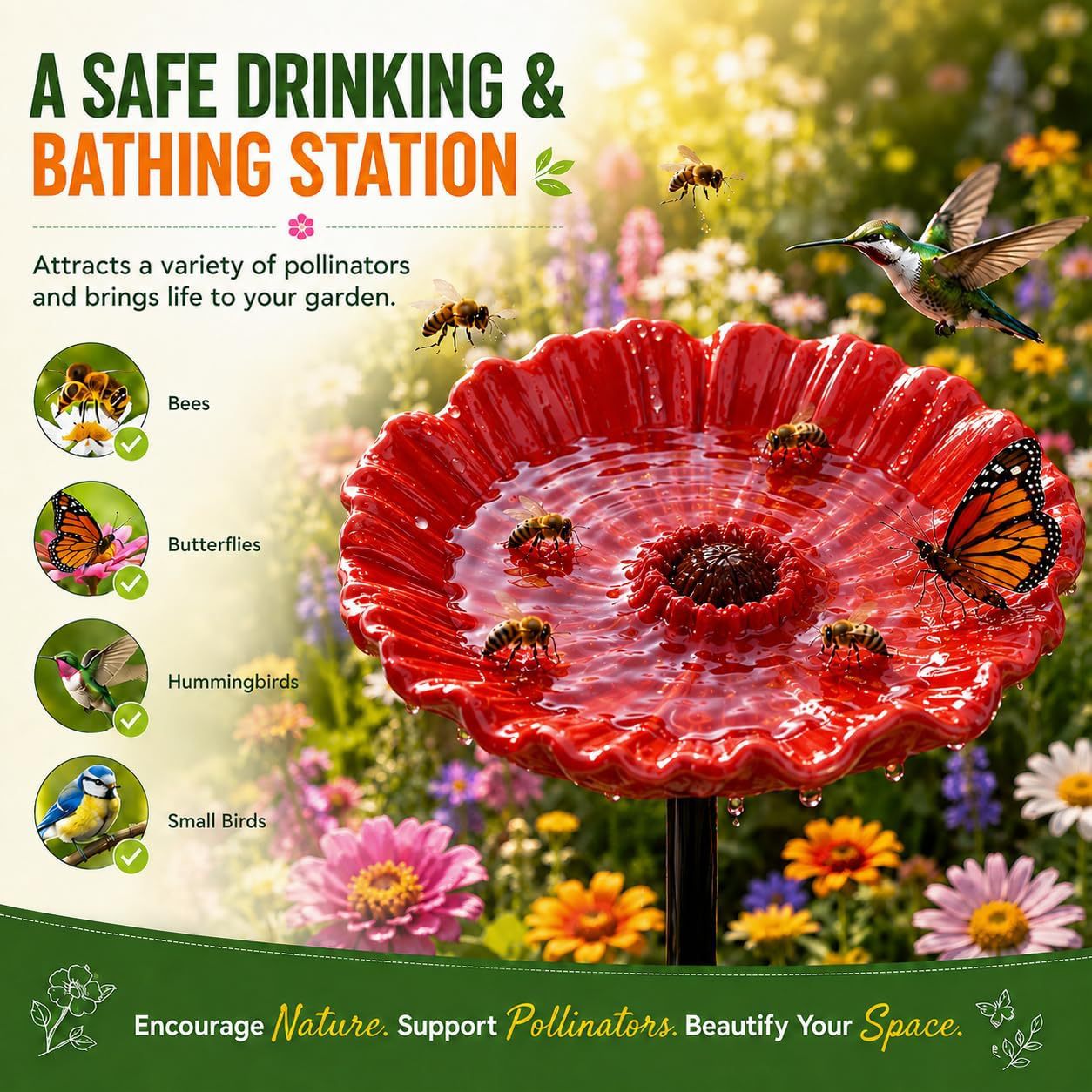 🐝 Bee Watering Garden Stake - A Beautiful Little Oasis for Bees, Butterflies & Pollinators 🌼