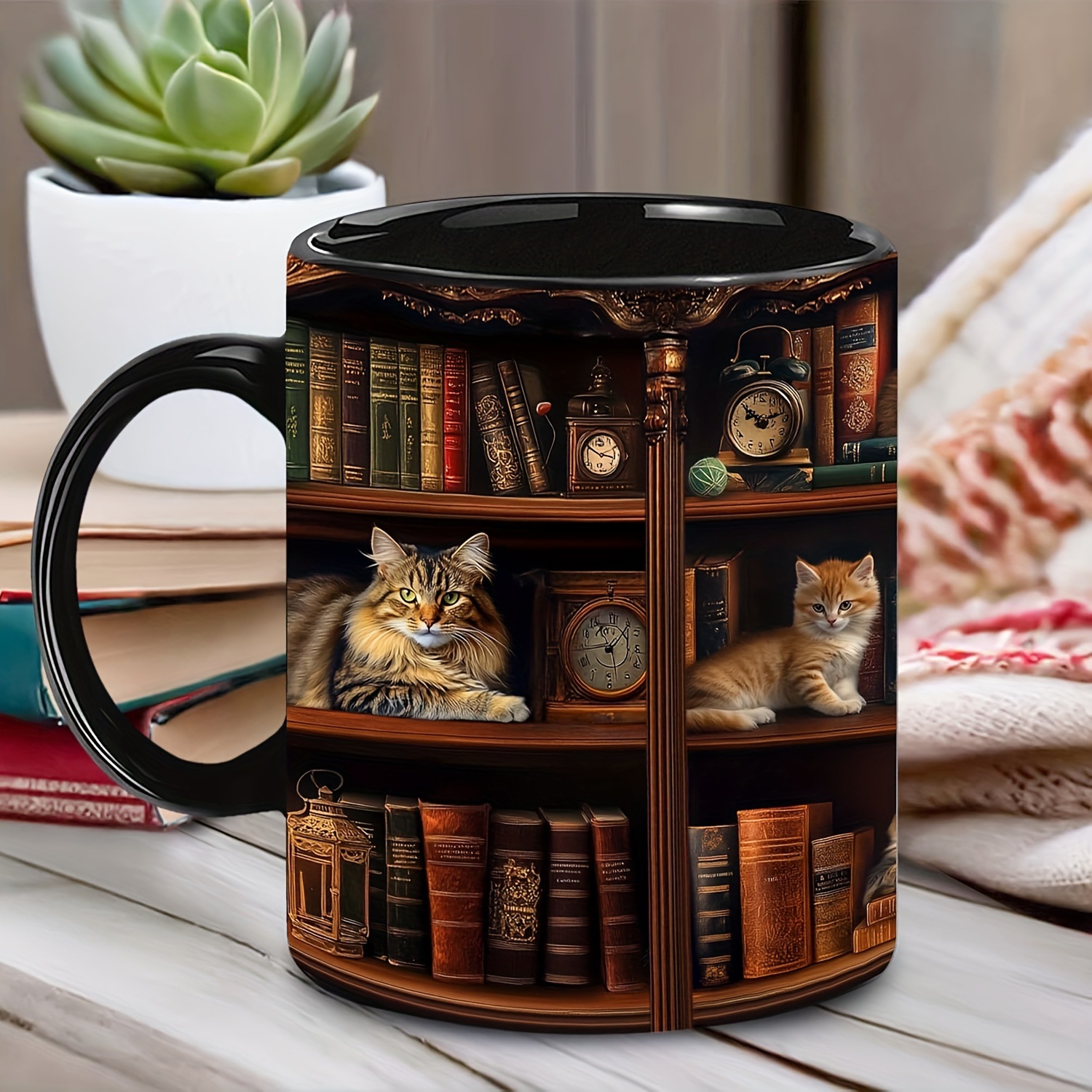 📚✨ "Library Cats & Vintage Books" Ceramic Mug